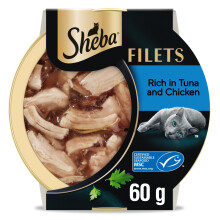 SHEBA Filets Adult Cat Food With Chicken & Tuna in gravy 32x60g Tray