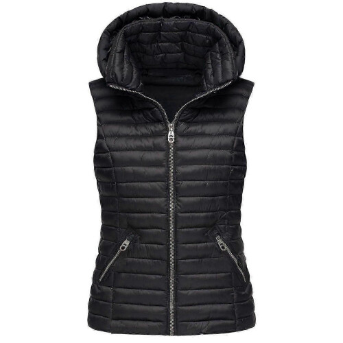 (L, BLACK) Vest Jacket Cotton Women's Sleeveless Cotton Jacket