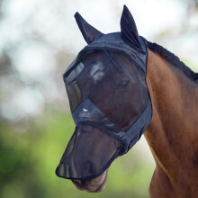 Harrison Howard CareMaster UV-proof Thick Fleece Padding Translucent Fine Mesh Horse Fly Mask Long Nose with Ears Full Face Black Small Pony