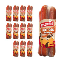 Rosewood Hot Dog Sausages for Dogs (Case of 12 x 220g) – Gluten Free Meaty Dog Treats with Real Chicken & Pork – Soft Training Snacks for Sm