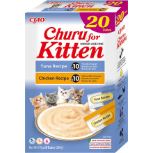 INABA Churu Sticks for Kitten - Chicken and Tuna Variety Box - 1 Pack (20 x 14g) / Soft & Creamy INABA Cat Treat, Delicious & Healthy Snack,