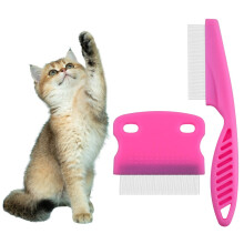 2 Pcs Cat Combs, Flea Comb for Cats, Dogs,Lice Tear Stain Remover Combs Fine Tooth Grooming Removal Tool (Pink 2Pcs)