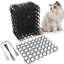 OCEANPAX Cat Deterrent Mat 24 Pack, Black Cat Spike Mats 16 x 21cm, Humane Plastic Cat Repellent Mats for Sofa Furniture Garden, with Ground Stakes &