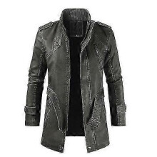 (XL, ARMY) Men Leather Coat Winter Long Leather Coat