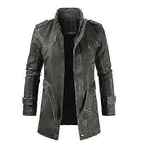 (3XL, ARMY) Men Leather Coat Winter Long Leather Coat