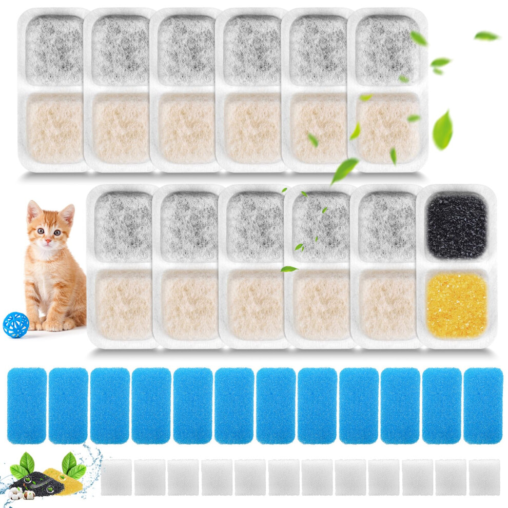 Teokantz 12 Cat Fountain Filters For Oneisall 2L Cat Fountain Stainless Steel Pwf-001, Contains 12 Cat Water Filter & 12 Pre-Filtered Sponges & 12 Sp