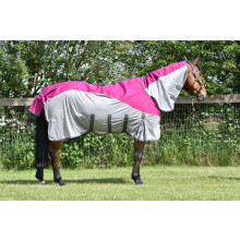 Horse Fly Rug With Waterproof Turnout Top 600 D Lightweight Horse Fly Rug Mesh Raspberry/Grey (6'9'', RASPBERRY/GREY)