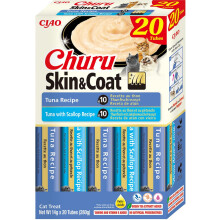 Churu Skin & Coat by INABA Cat Treat - Tuna Variety Box - 1 Pack (20 x 14g total) / Soft & Creamy Cat Treat, Delicious & Healthy Snack, Purée Food To
