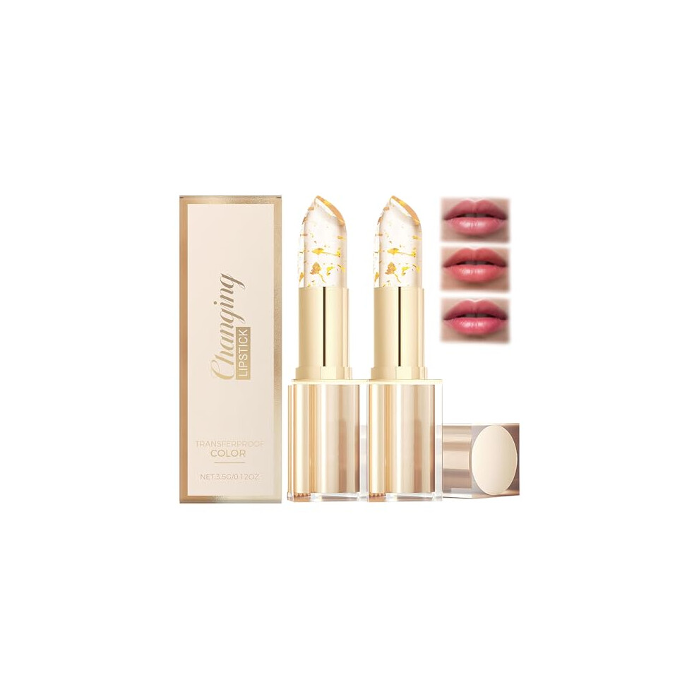 Linxins Gold 2 Pcs Colour Changing Lipstick With Foil,Long Lasting Moisturizing Ph Lipstick Colour Changing,Transfer-Proof Glossy Shine For Women All