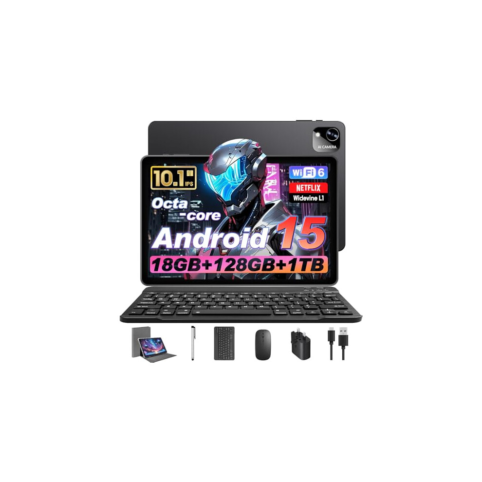 Raemond Android 15 Tablet 10 Inch With Keyboard Mouse, Octa-Core Cpu, Ram 18Gb, Rom 128Gb (Up To 1 Tb), 800X1280 Widevine L1, Wifi 6 & Bluetooth 5.4, 739719284974