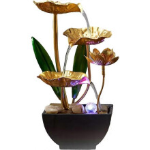Fuente de agua de escritorio de metal con luz LED y diseño de colibrí para meditación y relajación.