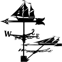 Stainless Steel Garden Weathervane with Retro Sailboat Design, Outdoor Wind Direction Indicator