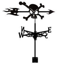 Vintage Metal Garden Weather Vane with Skull Design, Rust-Resistant Wind Direction Indicator for Outdoor