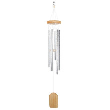 62cm Wood Design Wind Chime with 6 Aluminium Alloy Tubes, Outdoor Garden Patio Metal Wind Bell