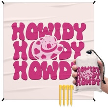 Waterproof Sandproof Cowgirl Picnic Blanket 55x60in Pink Howdy Pattern for Camping Beach Travel