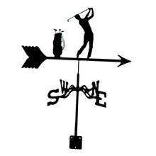Vintage zwarte windwijzer voor dak of tuin, metalen windrichtingaanwijzer met golfthema