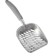 Cat Litter Scooper with Diagonal Sifting Holes, Flat-Edged Steel Blade for Round Cornered Boxes