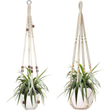 Macrame Hanging Basket Set of 2, Cotton Rope Plant Holder for Indoor Outdoor Use