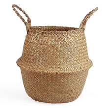 Cesta de paja tejida para guardar cosas, ropa sucia, picnics y como funda para macetas.