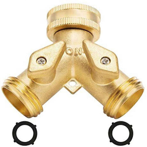 Garden Hose Y Splitter 2 Way Solid Brass with 360 Rotatable Connector and Valves