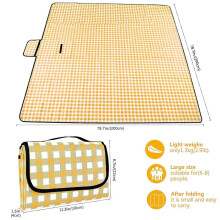 Wodoodporna mata piknikowa 200x200 cm, żółta, składana z uchwytem, do parku kempingowego na plaży