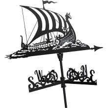 Vintage Viking Pirate Metal Weather Vane for Outdoor Garden Roof with Mounting Hardware