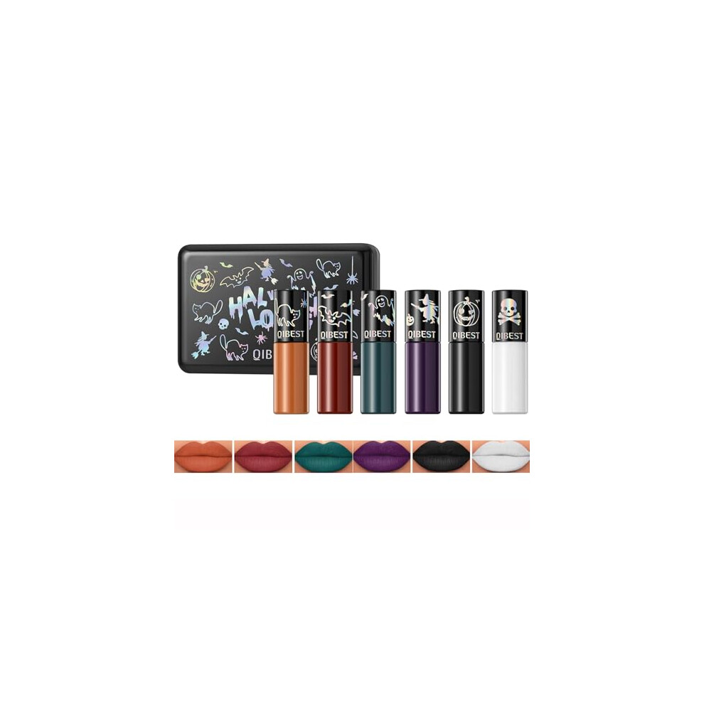 Petansy Black Matte Lipstick Set 6 Colors Halloween Dark Liquid Lipstick Matte Lipgloss Long Lasting Smudge Proof Lip Stain Makeup Set