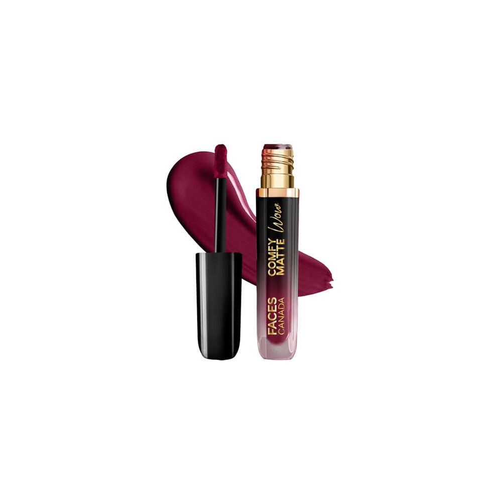 Faces Purple Canada Comfy Matte Wow Liquid Lipstick - Plum Passion 04, 3.8Ml One Swipe Application Highly Pigmented Comfortable Wear Glides Smoothly Long