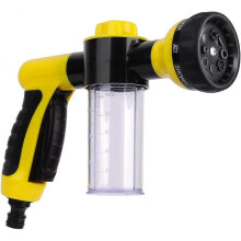 Schuimende tuinslang met zeepdispenser voor auto, huisdieren en planten, met meerdere sproeistanden.