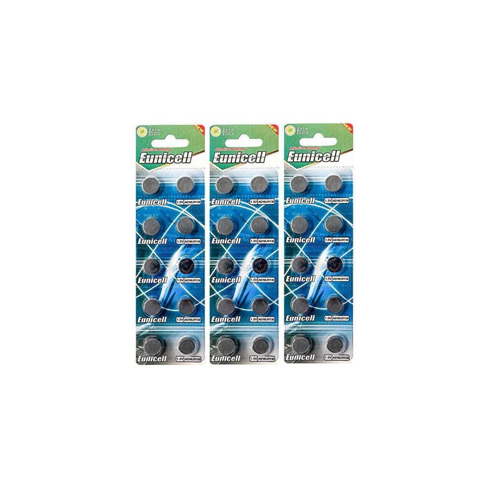 Pack Of 30 Eunicell 1.5V Ag10 1.5V Button Cell Batteries, In Separate Blister Packaging 764102767093
