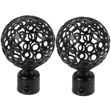 Black Metal Curtain Rod Finials 22mm, 2 Pack Twisted Cage End Caps for Drapery Pole
