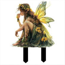 Flower Fairy Garden Stake Sun Catcher, Acrylic Outdoor Decoration for Lawn Patio Pathway