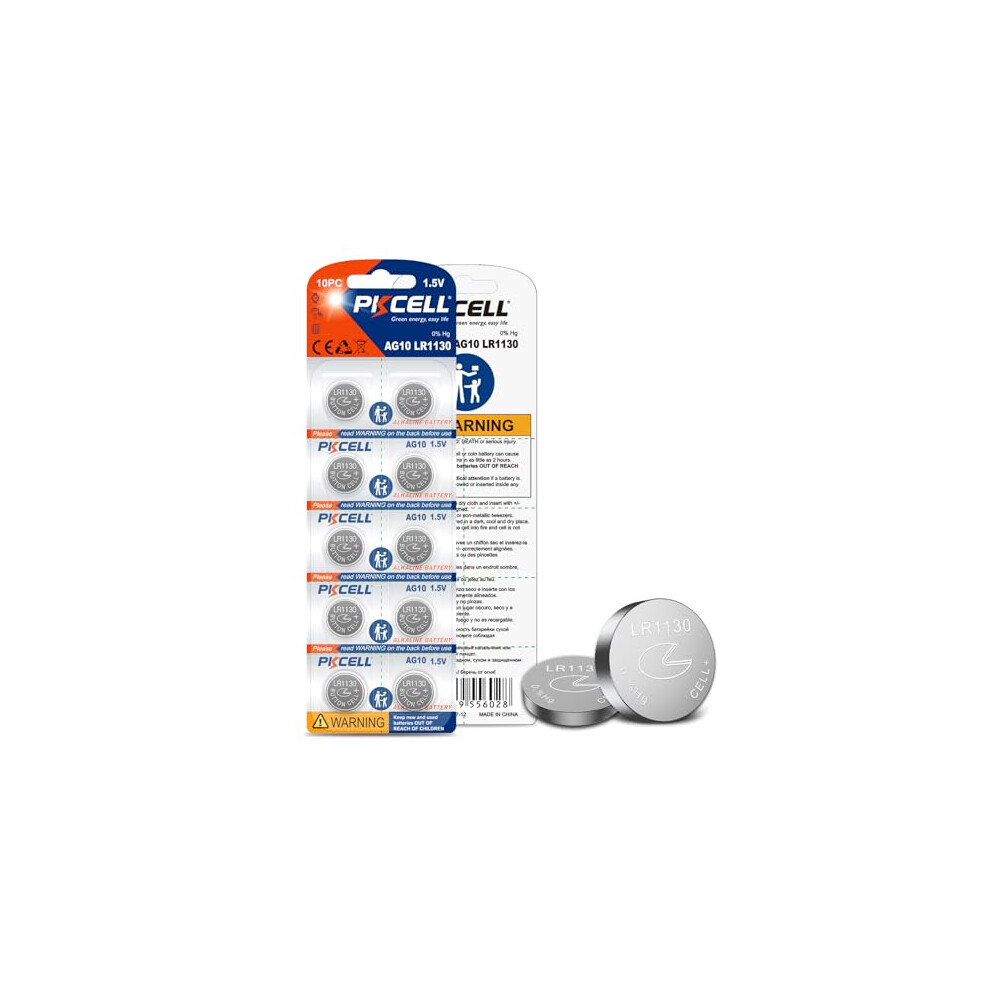 Lr1130 Ag10 Sr1130 Lr54 Battery 1.5V Long-Lasting Alkaline Button Cell Batteries, Pack Of 10,Pkcell 766664922811
