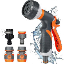 Watering Gun with 8 Modes, 4 Interfaces, Ergonomic Trigger Handle, Leak-Proof Connectors