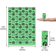 Dog Poop Waste Bags Biodegradable Leakproof Large Capacity Easy Tear Green Bone Pattern