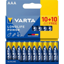 VARTA Batteries AAA Pack of 20, Longlife Power, Alkaline, 1.5 V, Ideal for Toys, Wireless Mouse, Torches, Plastic-Free Packaging, Made in Germany