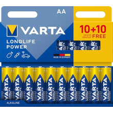 VARTA Batteries AA 10+10 (Pack of 20), Longlife Power, Alkaline, 1.5 V, Ideal for Toys, Wireless Mouse, Torches, 90% Recycled Packaging, Made in