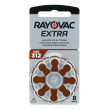 Rayovac Extra 312, 8 Pack, Hearing Aid Batteries, High Performance, Zinc Air Batteries, 1 Blister Card, Brown, 312AUX-8XEMF