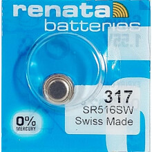 Renata One (1) X 317 SR516SW SB-AR Silver Oxide Watch Battery 1.55v Blister Packed