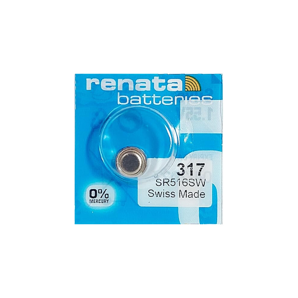 Renata One (1) X 317 Sr516sw Sb-Ar Oxide Watch Battery 1.55V Blister Packed Silver 5055414006495
