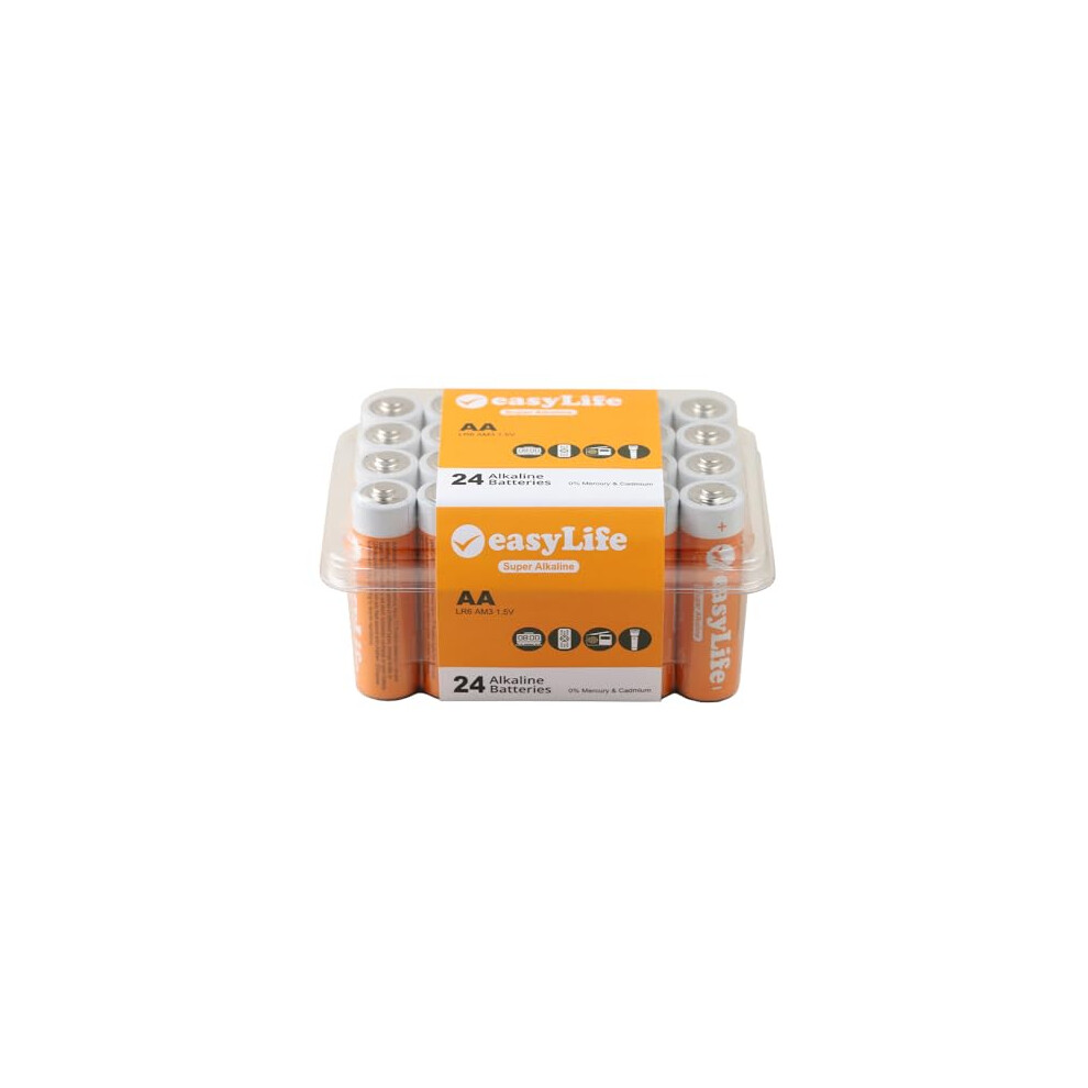 Easylife Super Alkaline Aa Batteries 24 Pack. Long-Lasting 1.5V Batteries Aa Pack Of 24. Mercury-Free, Anti-Leak Double Aa Batteries For Radios, 5056254116771