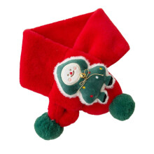 (Red) Small Balls Decor Cross Wrap Xmas Scarf Plush Cartoon Christmas Print Children Scarf Fashion Accessories,Gg