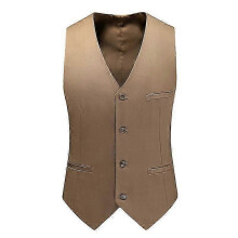(5XL, khaki) Vest Mens Fashion Casual High Quality Solid Color Slim Large Size Business Office Waistcoat Men Groom Wedding Dress Suit Vests