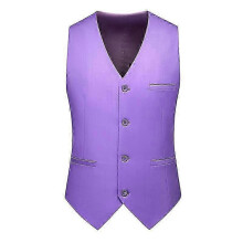 (6XL, light purple) Vest Mens Fashion Casual High Quality Solid Color Slim Large Size Business Office Waistcoat Men Groom Wedding Dress Suit Vests