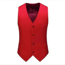 (XL, red) Vest Mens Fashion Casual High Quality Solid Color Slim Large Size Business Office Waistcoat Men Groom Wedding Dress Suit Vests