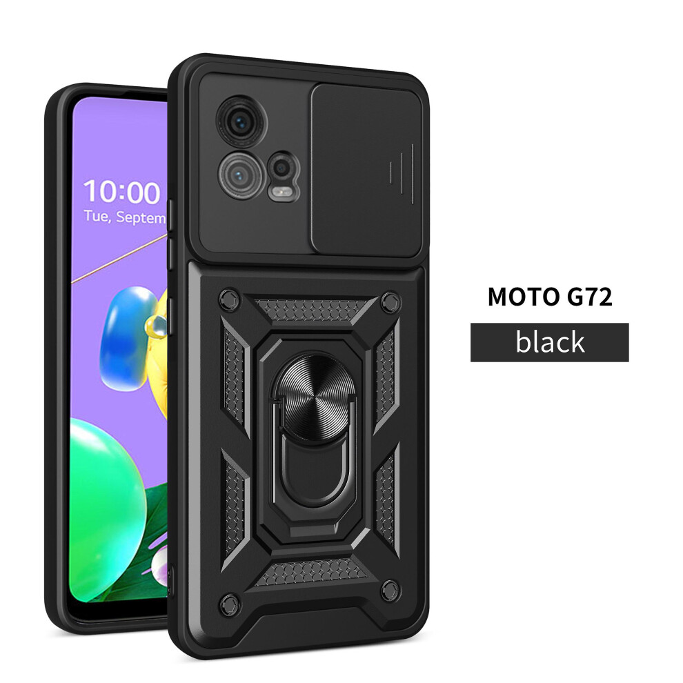 Magnetic Phone Case Compatible Moto G72, Slide Camera Lens Protection And Built In 360 Rotatable Ring Holder: Black 4327262185952