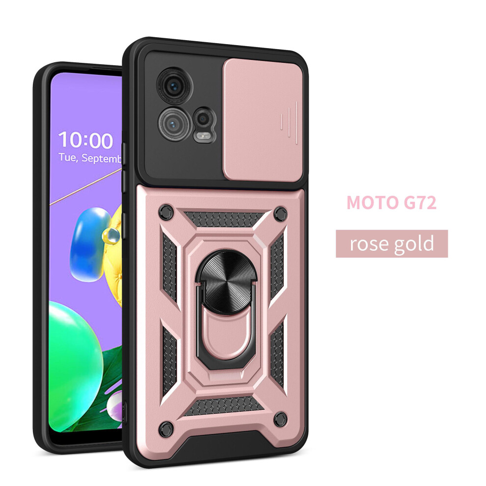 Magnetic Phone Case Compatible Moto G72, Slide Camera Lens Protection And Built In 360 Rotatable Ring Holder:rose Gold 4327262186003