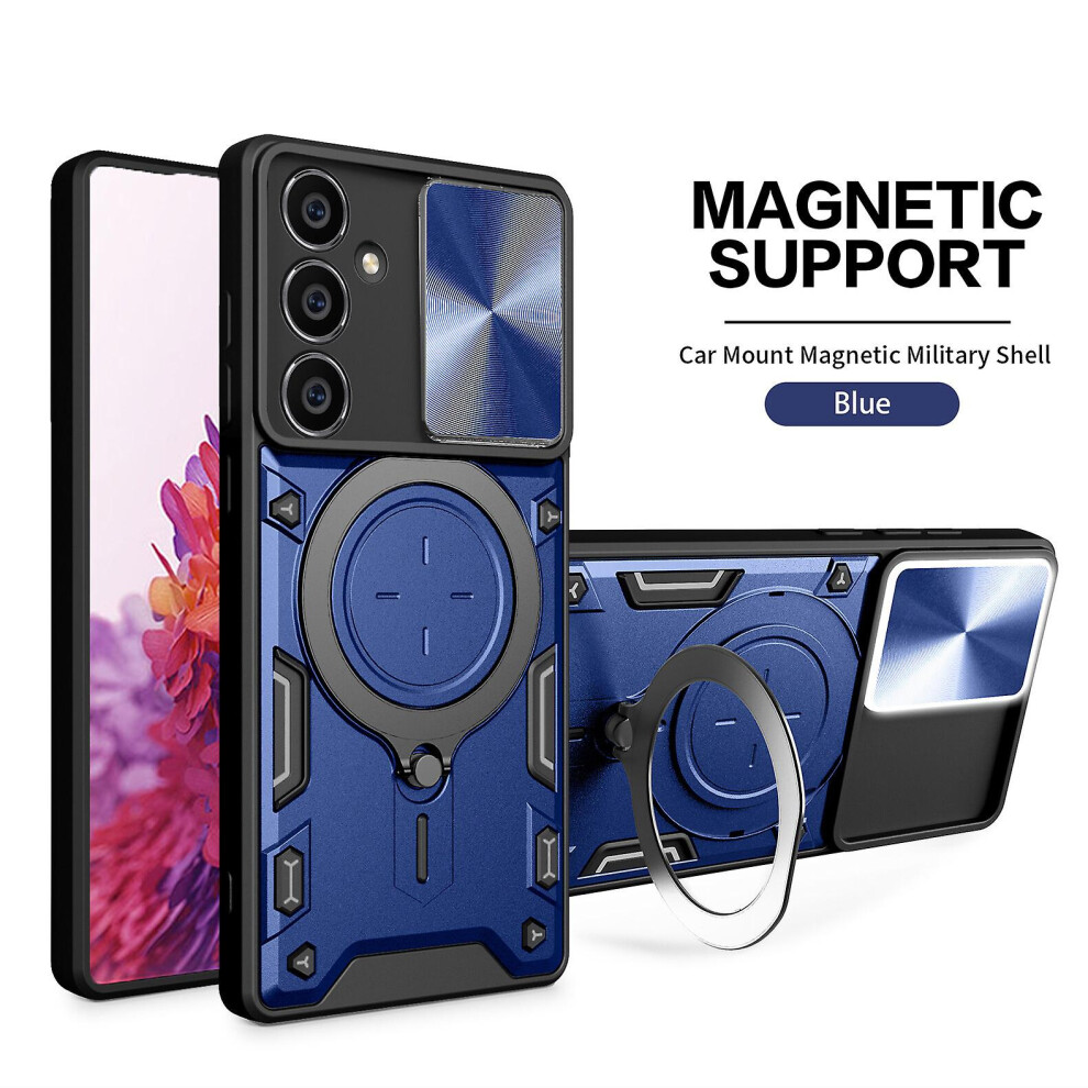 Magnetic Phone Case Compatible Samsung S21 Fe, Slide Camera Lens Protection And Built In 360 Rotatable Ring Holder: Blue 4327262186034