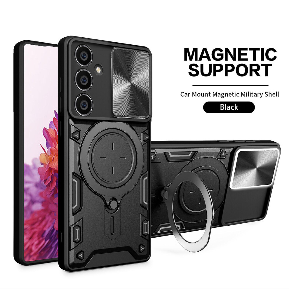 Magnetic Phone Case Compatible Samsung S21 Fe, Slide Camera Lens Protection And Built In 360 Rotatable Ring Holder: Black 4327262186027