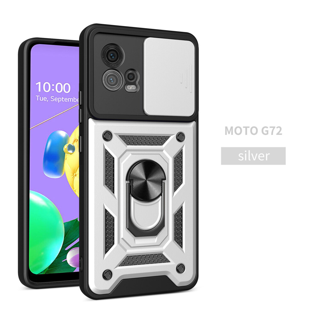 Magnetic Phone Case Compatible Moto G72, Slide Camera Lens Protection And Built In 360 Rotatable Ring Holder:silvery 4327262186010